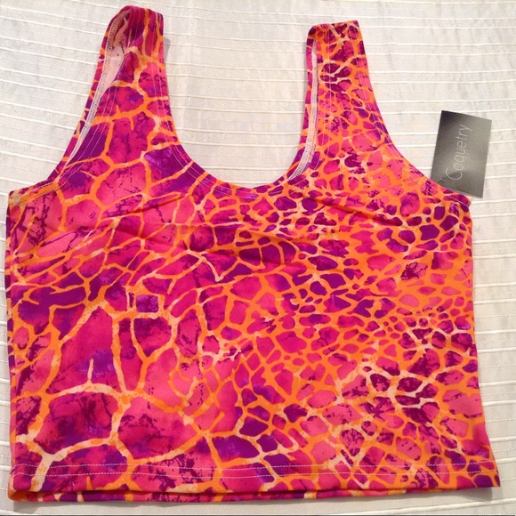 Multicolored Pink Spandex Tank Crop Top - Picture 2 of 3